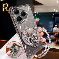 Blizgantis drugelis veidrodinis krištolinis apyrankės dėklas Huawei Pura 80 70 Ultra P60 P50 P40 P30 Lite Pro atsparus smūgiams dažytas dangtelis Huawei Pura 80 sidabras