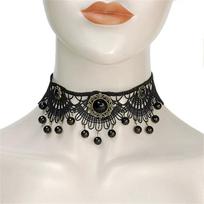 Gothic Lace Floral Choker for Women Choker Handmade Collar with Dangling Beads Adjustable for Bachelorette Party Wedding 1 juoda
