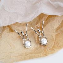 Fashion -Needle Geometric Pearl Stud Earrings Liquid Metal Irregular Stud Earrings Ear Jewellery sidabras