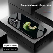 Black Apple Stone For Apple IPhone 16 11 13 15 14 Pro Max 12 Mini 7 8 Plus XR XS Elliptical Shaped Tempered Glass Phone Case For iPhone 14 ProMax