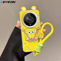 KEYSION Cute Ear Cartoon Case for HONOR X9b 5G with Lanyard Soft Silicone+PC Shockproof Phone Cover for Huawei Magic 6 Lite 5G for Honor X9b 5G