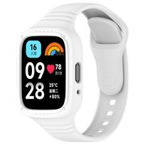 Silikoninis dirželis su dėklu, skirtas Redmi Watch 3 / Redmi Watch 3 aktyviam dirželio pakeitimui, apyrankės apsauginis apvalkalo dangtelis Redmi Watch 3 balta