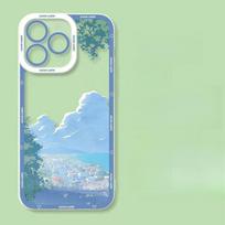 Anime Town Landscape Street Sakura Case for Iphone 13 Funda Iphone 11 12 13 14 Pro Max 6 7 8 Plus 12 Mini XS Max XR SE 2 3 Cover iPhone 15 Pro gray
