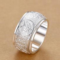 Men's Rotatable 999 Sterling Silver Ring with Four Divine Beasts - Ethnic Style
