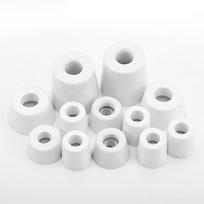 4 vnt. baltos guminės mašinos kojelės su plienine poveržle, nuo 13 mm iki 50 mm skersmens, neslystančios, conical protector baldams, stalams 13x10x7mm