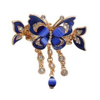 1/2Pcs Butterfly Shape Hair Clip with Tassel Chain Anti-Slip Sparkling Rhinestone Hair Claw Hair Styling Tool Hair Accessory Size#2pcs mėlyna