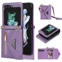 Applicable to Samsung Z Flip7 leather case, Samsung folding 5th generation mobile phone card zipper wallet diagonal span case Flip6 samsung z flip5 juoda