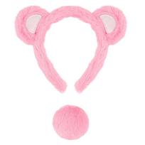 2Pcs Little Bear Ears Headband with Bear Tail Bear Costumes Set Halloween Animal Cosplay Costume Accessories Gifts rožinė