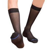 Mens Fashion Sheer Over the Calf Long Socks Stretchy Breathable See Through Blue Striped Dress Suit Socks for Business juoda
