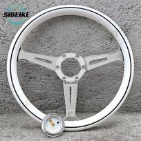 JDM Universal 14inch White Steering Wheel Classic Racing Sports Steering Wheel Car Accessories Chrome spoke