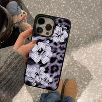 Ins leopard print flower for iPhone Apple 16/17promax mobile phone case 14 water condensation 13 fashion 15 large holes IPhone17ProMax