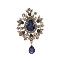 Retro Palace Style Zircon Crystal Brooch Water Drop Shape Pendant Brooch  Gift mėlyna