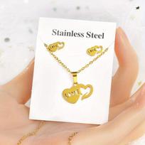 2 Pieces Sets Women Stainless Steel Pendant Necklaces and Earrings Wedding Party Jewelry Gifts