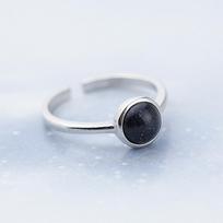 BELLA BOX žiedai moterims su sukurtu apvaliu obsidiano brangakmeniu atviru reguliuojamu žiedu gimtadienio dovana Resizable juoda
