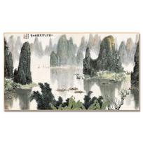 Kinų aliejinės tapybos peizažas Azijos dekoro sienos nuotraukos gyvenamojo kambario dekoravimui Maison Kinijos kraštovaizdžio piešimo drobės plakatas 70cm×120cm NoFrame gray
