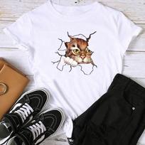 (Azijos dydis) Spausdinti Graphic Tee Cat Juokingi Akvarelė Mieli Moteriški Vasariniai Top Moteriški T drabužiai Kasdieniai madingi marškinėliai trumpomis rankovėmis S