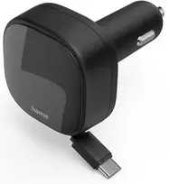 Hama GaN automobilinis įkroviklis 30W PD/QC su ištraukiamu laidu, 2x USB-C, juodas