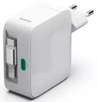 Hama GaN 30W PD/QC su ištraukiamu laidu, 2x USB-C, balta