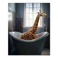 Juokingas gyvūnas vonios kambaryje Plakatas Žirafa Dramblys Orangutanas Zebras sėdi vonioje Drobė Tapyba Tualeto siena Meno paveikslėliai 21cm×30cm NoFrame