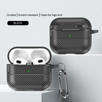 Vandeniui atsparus anglies pluošto tekstūros minkštas silikoninis ausinių dėklas su raktų pakabuko kabliu, skirtas Apple Airpods Pro 2 kartos 2nd Air Pods 3 Gen smūgiams atsparus dangtelis Airpods 1 violetinė