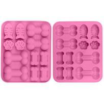 2Pcs Silicone Mold 12 Cavities Bone Fish Cat Paw Print Non-stick Food Grade Easy Release DIY Fondant Chocolate Candy Dog Treat Baking Mold rožinė