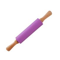 1 vnt. silikoninis kočėlas medine rankena volelis tešlai nelipnus koldūnų odelių kočėlas namų ūkio kepimo įrankiai 23cm violetinė