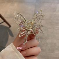 Fashion Metal openwork Hair Claw Butterfly  Clips for Women Girl Elegant Ponytail  Clip Vintage pin  Accessories Crystal Edition gray