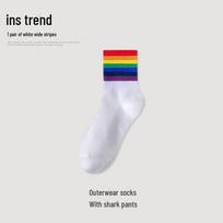 Unisex Vaivorykštės Spalvų Dryžuotos Vidutinio Ilgio Kojinės – Stilingos ir Universalios Rudeniui ir Žiemai Single pair - one size