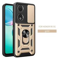 Dėklas Honor 90, slankiojantis kameros objektyvo šarvuotas smūgiams atsparus telefono dėklas Honer Honar 90 Honor90 5G, magnetinis laikiklio žiedas, apsauginis dangtelis For Honor 90 auksas
