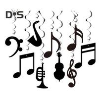 Muzikos nata Kabantys Sūkuriai Dekoracijos Muzikinė Folijos Sūkurio Iškirpta Spiralinė Lubų Dekoracija Muzikos Temos Vakarėliui, Vestuvėms, Kūdikių Sutiktuvių, Gimtadienio Reikmenys 18pcs black
