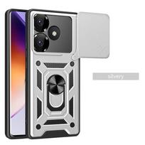 Šarvuotas dėklas Xiaomi Redmi 13 4G, dangtelis Poco M6 su objektyvo apsaugos žiedu, magnetinis laikiklis Coque Fundas Redmi 13 4G sidabras