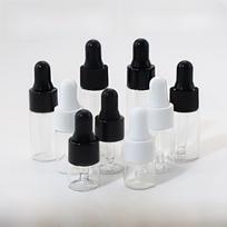 Eterinių aliejų buteliukų rinkinys: 1 ml skaidrus lašintuvas, 2 ml rudo stiklo, 3 ml rudo, ir 5 ml tušti buteliukai. 4ml, Black Glossy Ring, Glass