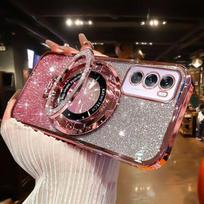 For OPPO Reno 12 Pro Case Soft Bling Glitter With Ring Magnetic Protective Back Cover Case For OPPO Reno12 12Pro Phone Shell For Reno 12 rožinė