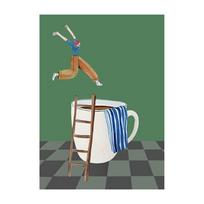 Funny Coffee Diver Art Poster New Wave Kitchen Tea Bar Wall Art Decoration Coffee Shop Wall Decor Home Office Decor Perfect Gift 21cm×30cm NoFrame white