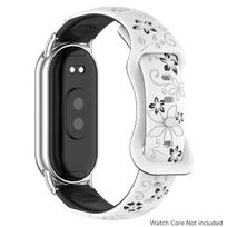 Moteriška silikoninė gėlės 3D graviruota apyrankė Xiaomi Band 10 NFC išmaniajam laikrodžiui, kvėpuojantis laikrodžio dirželis Xiaomi Band 9 8 NFC dirželiui Mi Smart Band 10/10NFC balta