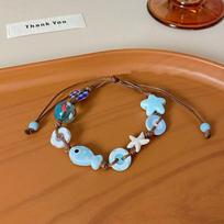 Summer Fresh Dopamine Color Beaded Cute Little Fish Bracelet with Adjustable Length Millennium Spicy Girl Fashion Accessories brown