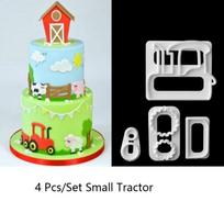 4 Pcs Small Tractor Plastic Fondant Cutter Cake Mold Fondant Cupcake Decorating Tools