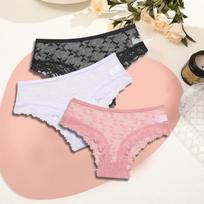 3 VNT. Moteriškos nėrinukų kelnaitės Seksualios permatomos apatinės kelnaitės Moteriškos vienspalvės su išpjovomis Lingerie Gėlių rašto intymūs drabužiai S-XL S