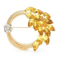 Crystal Circle Wheat Brooches For Women Unisex 2-color Beauty Plants Round Brooch Pins Gifts geltona