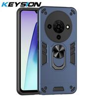 KEYSION Atsparus smūgiams šarvuotas dėklas ZTE Blade A76 5G, minkštas silikonas+PC, metalinis žiedas, stovas, telefono galinis dangtelis ZTE Blade A76 5G for Blade A76 5G mėlyna