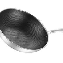 Nerūdijančio plieno Wok keptuvė Dvipusė Korėta 3 sluoksnių Apsaugo nuo prilipimo Lengvai valoma Wok virtuvei 34cm/13.4in (No Lid and No Ears)