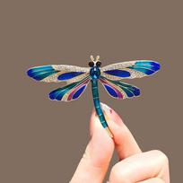 Colorful Dragonfly Enamel Brooch: Elegant Insect Corsage Pin for Coat or Overcoat blue