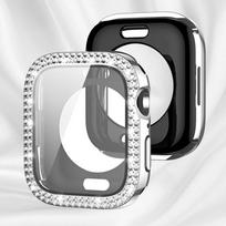 Diamond Bumper+Screen Protector For Apple Watch Case 44 45 41 40 42 46 Bling Glass+Cover For Iwatch S11 10 9 8 7 6 5 SE 40mm series 654 sidabras