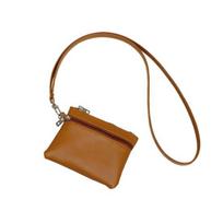 Necklace Coin Wallet Neck Hanging Coin Purse with Removable Lanyard Zipper Closure Card Holder for Men And Women Daily Use Travel šviesiai ruda spalva