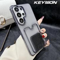 KEYSION Card Slot Holder Bag Phone Case for Samsung Galaxy S23 S24 S25 S26 Ultra 5G S26+ Transparent Glitter Kickstand Shockproof Cover for Galaxy S23 Ultra violetinė