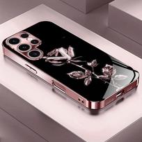 Rožinės auksinės spalvos raštas, rožinis metalinis grūdintas stiklas, telefono dėklas, skirtas iPhone 17 16 15 14 13 12 11 Pro Max 15 Plus 17 Air 17E, dangtelis iPhone 15 Pro Max