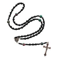 Catholic Crucifix Vintage Black Onyx Religious Supplies Our Lady  Rosary Christian Rosary Necklace Prayer Accessory 1