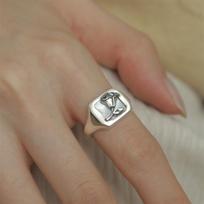 Yin Taifei Retro Bronze & Silver Rose Flower Photo Frame Ring - Women's Fashionable Open Band Jewelry Adjustable Size