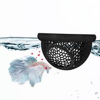 Plaukiojanti Betta Hide & Shrimp Cave – 3 viename akvariumo hamakas, plaukiojantis lesyklėlės žiedas ir poilsio vieta – 3D spausdintas Betta žuvyčių dekoras juoda