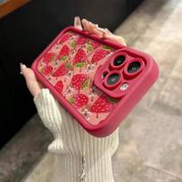 Flower Strawberry Painting Phone Case For iPhone 17 16 15 14 13 12 11 Pro Max 16E XS X XR 7 8 Plus Silicone Cover iPhone 16 Pro Max